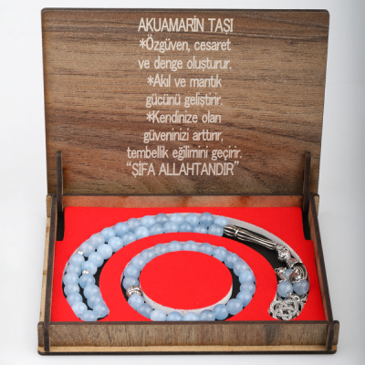 KUTULU 33 LÜ TESBİH BİLEKLİK SETİ AKUAMARİN