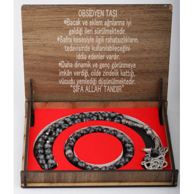 KUTULU 33 LÜ TESBİH BİLEKLİK SETİ OBSİDYEN