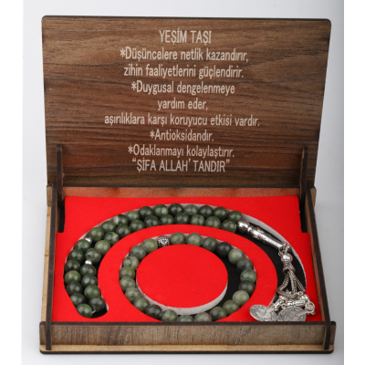 KUTULU 33 LÜ TESBİH BİLEKLİK SETİ YEŞİM TAŞI
